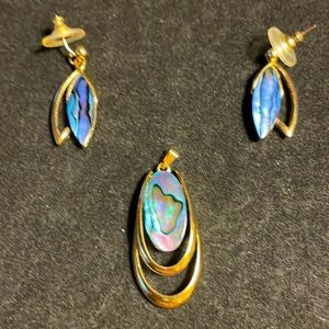 Gold and Abalone earrings and pendant set. Very unique.  Beautiful blues